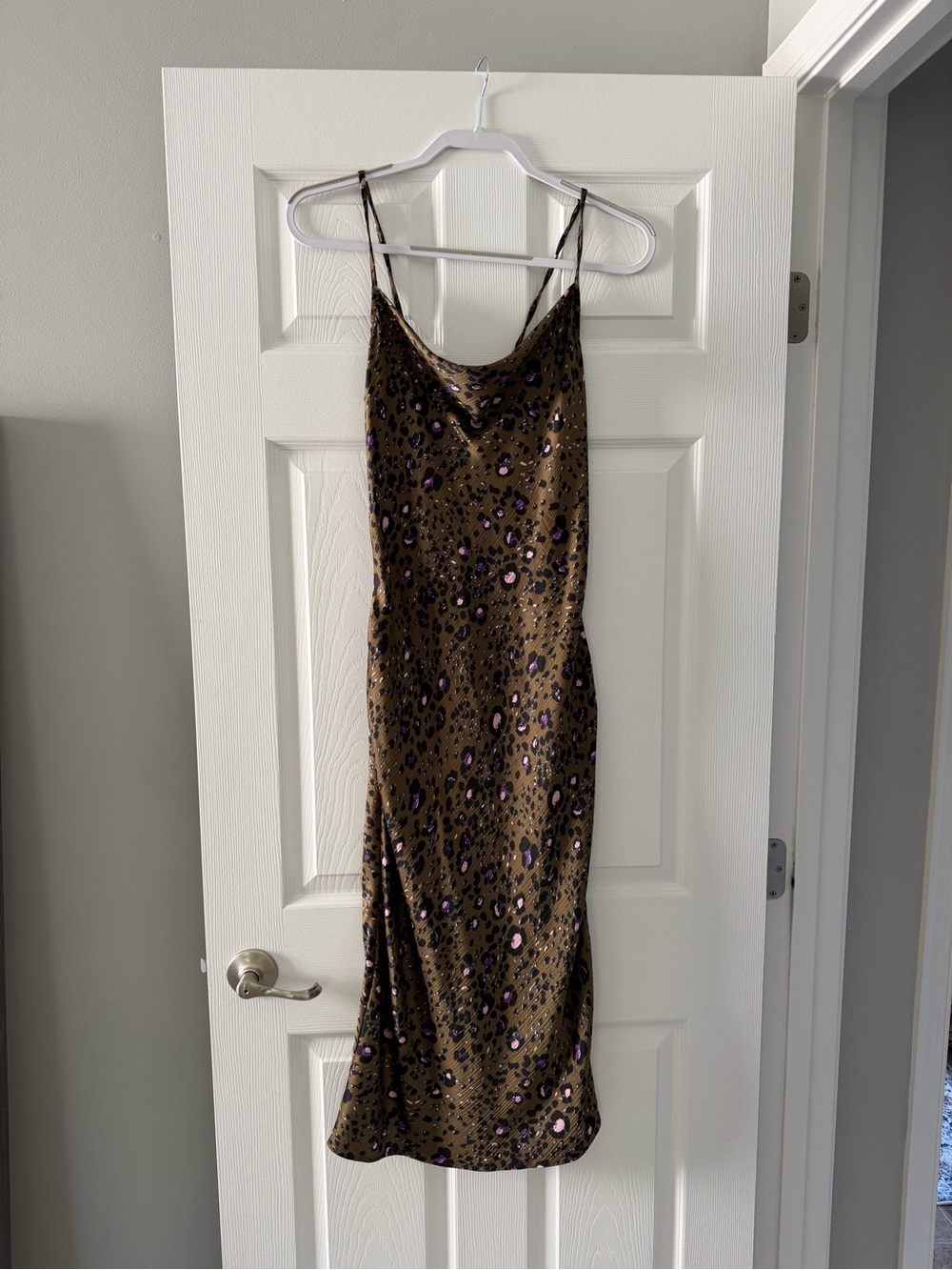 Olive Leopard Print Slip Dress with Purple Accents